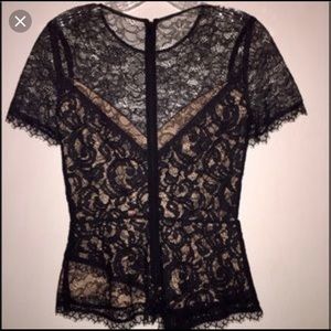BCBG BLACK  CINDEE SHORT SLEEVE LACE PEPLUM